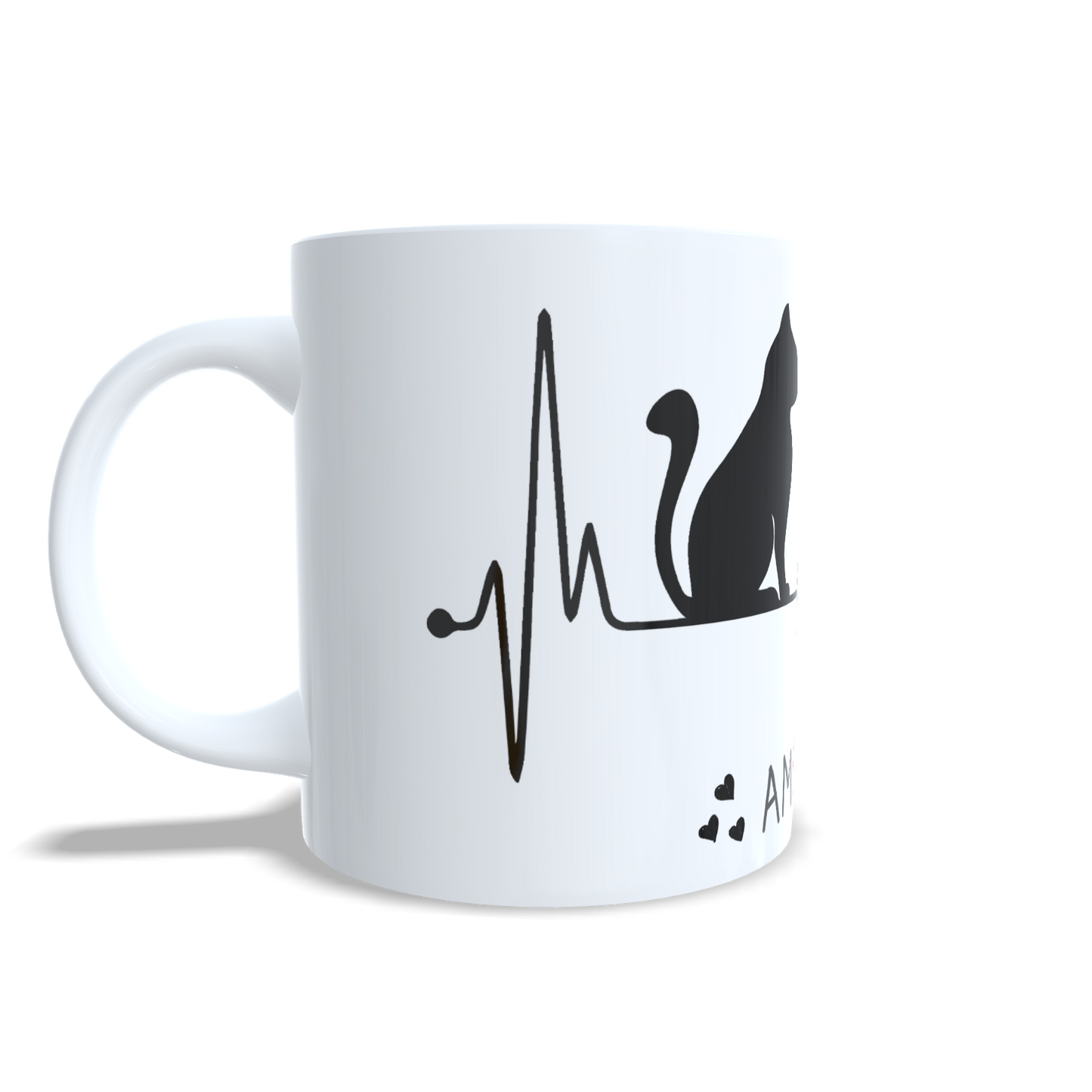 Taza Amor Gatuno - Silueta de Gato con Electrocardiograma