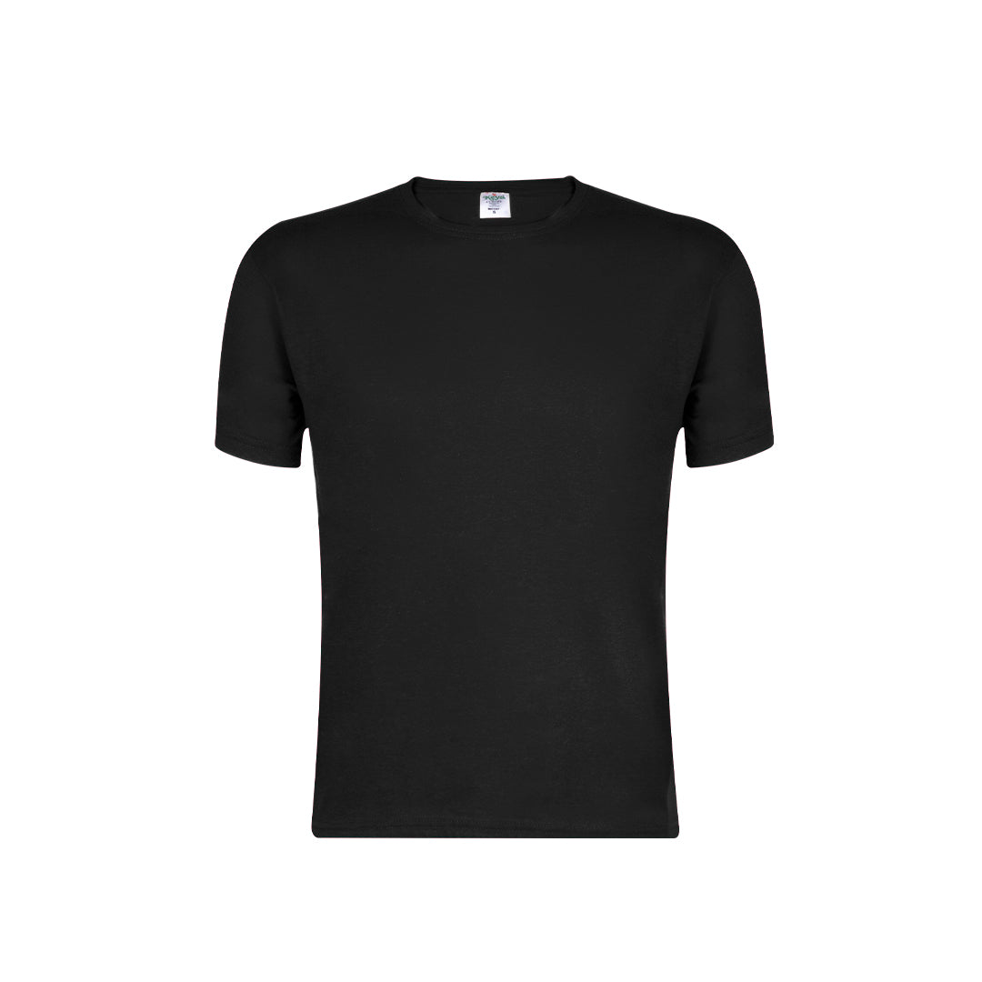 Camiseta adulto negra 100% algodón 180g/m² vista frontal