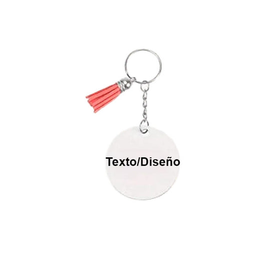 Llavero redondo personalizado con borla salmón - vista frontal