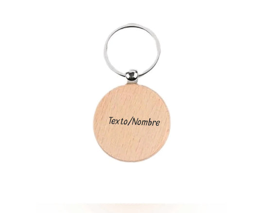Llavero redondo de madera con grabado personalizado - anverso