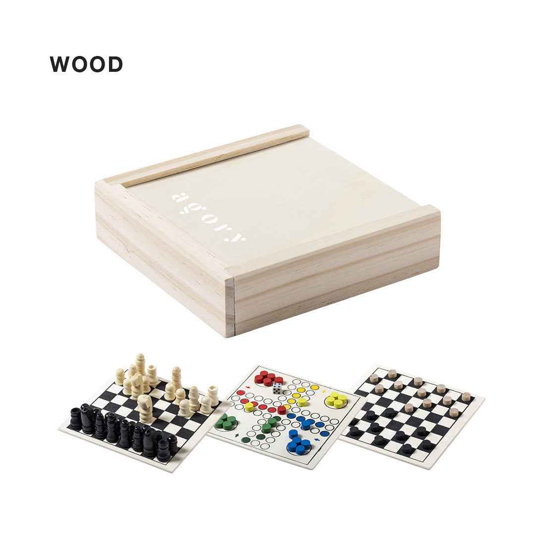 Caja de madera cerrada con grabado personalizable para set de juegos