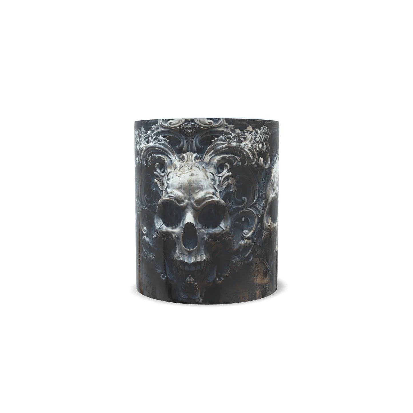 Taza calaveras barrocas diseño completo vista cilíndrica