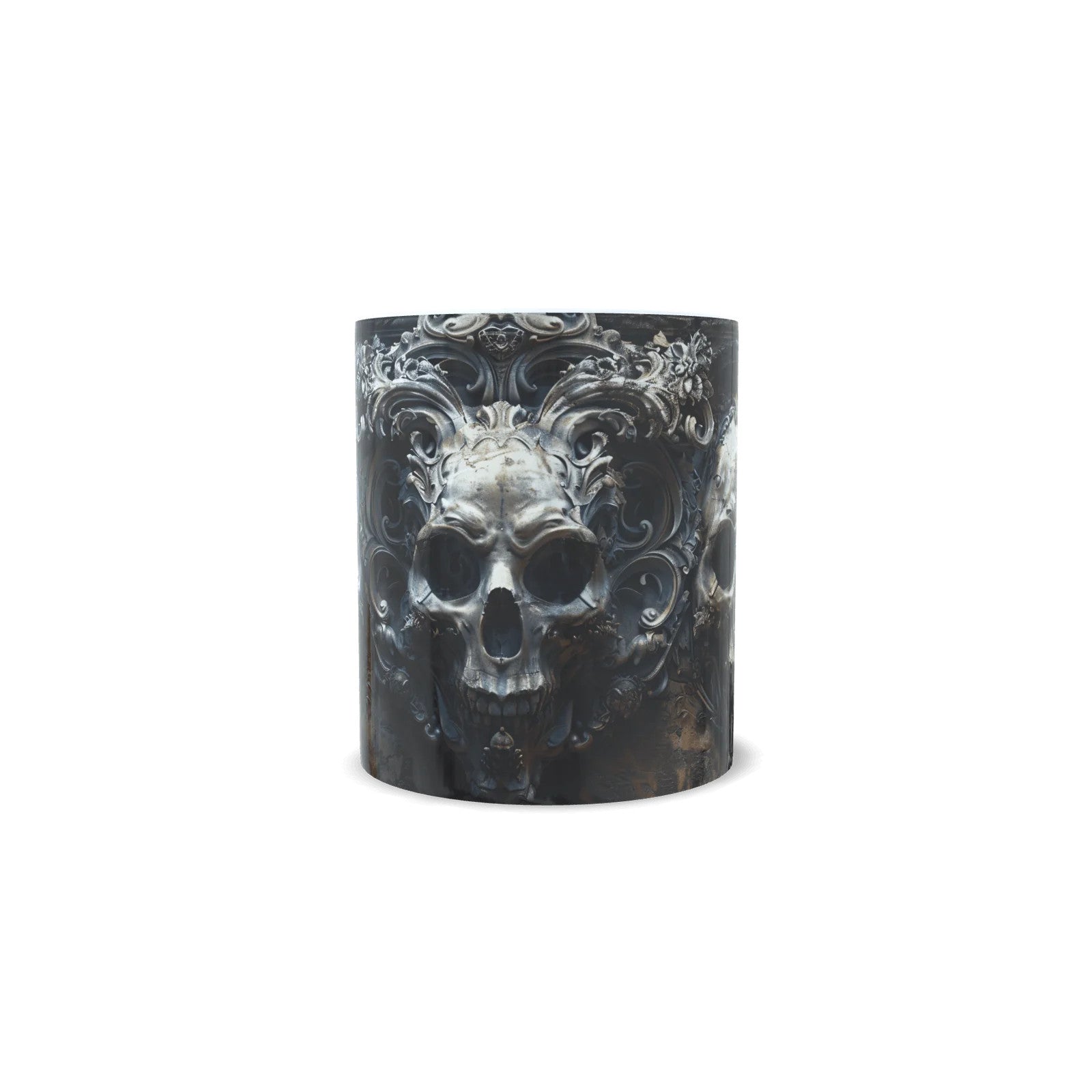 Taza calaveras barrocas diseño completo vista cilíndrica