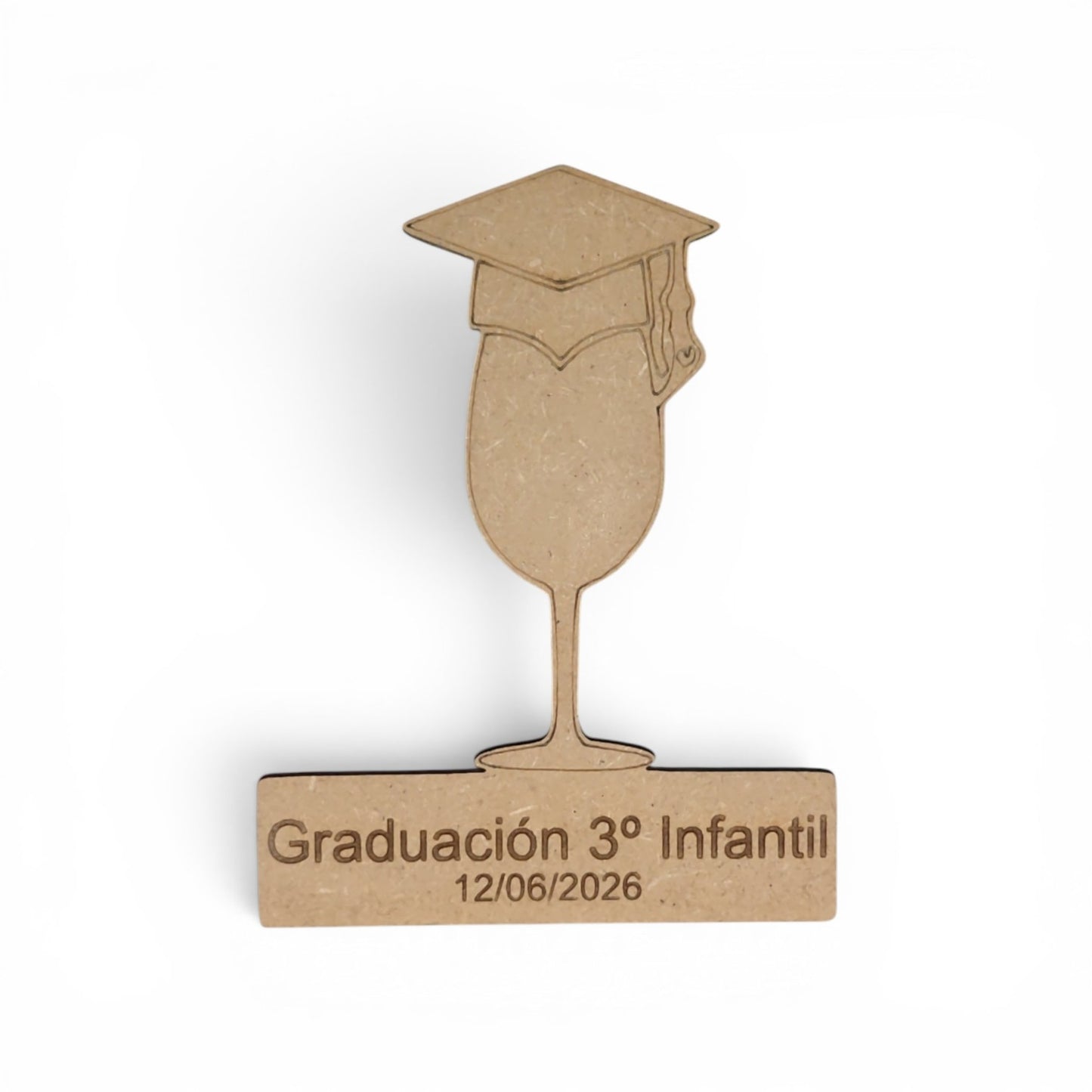 Marcasitios graduación personalizado madera MDF con copa de vino y birrete grabados con láser